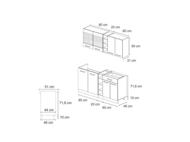 Vicco R-Line Singleküche Landhaus/ 160 cm AP Eiche ohne E-Geräte< Single-Küchen