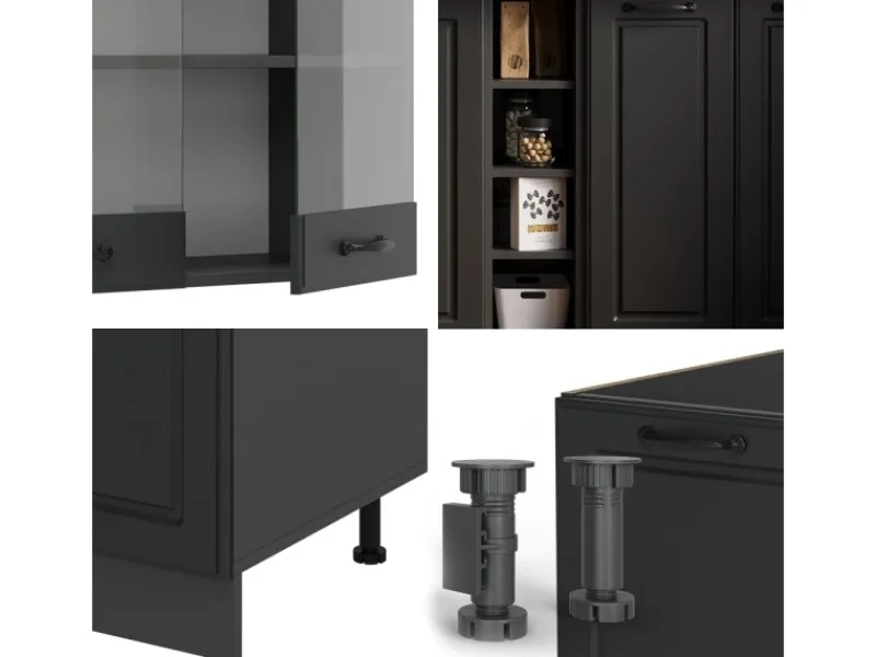 Vicco R-Line Singleküche Landhaus/ 160 cm AP Eiche ohne E-Geräte< Single-Küchen
