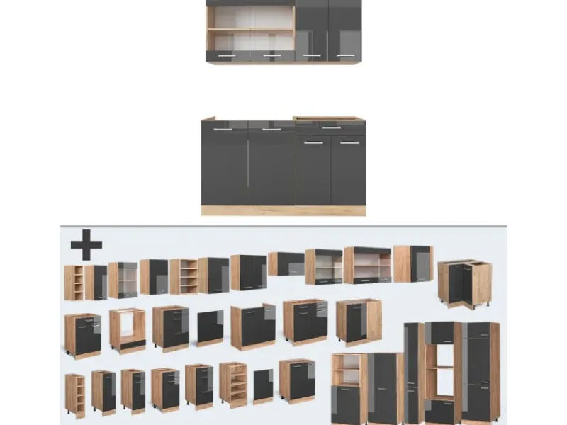 Vicco R-Line Singleküche /Goldkraft Eiche 140 cm ohne Arbeitsplatte ohne E-Geräte< Single-Küchen|Einbauküchen