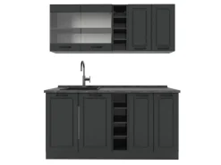 New Vicco R-Line Singleküche Landhaus/ 160 cm AP ohne E-Geräte Anthrazit