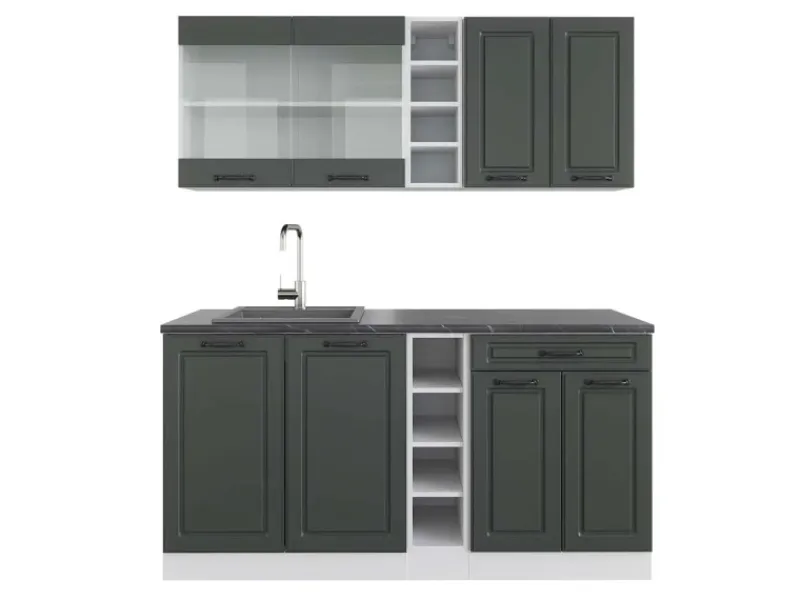 Sale Vicco R-Line Singleküche Anthrazit Landhaus/Weiß 160 cm AP Anthrazit ohne E-Geräte Anthrazit Struktur