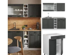 Sale Vicco R-Line Singleküche Anthrazit Landhaus/Weiß 160 cm AP Anthrazit ohne E-Geräte Anthrazit Struktur