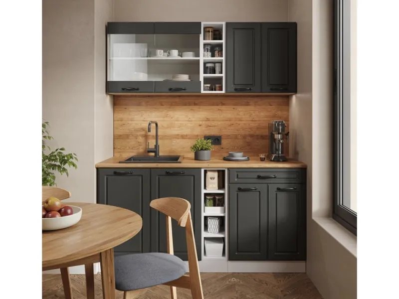 Sale Vicco R-Line Singleküche Anthrazit Landhaus/Weiß 160 cm AP Anthrazit ohne E-Geräte Anthrazit Struktur