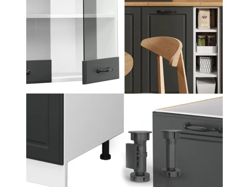 Sale Vicco R-Line Singleküche Anthrazit Landhaus/Weiß 160 cm AP Anthrazit ohne E-Geräte Anthrazit Struktur