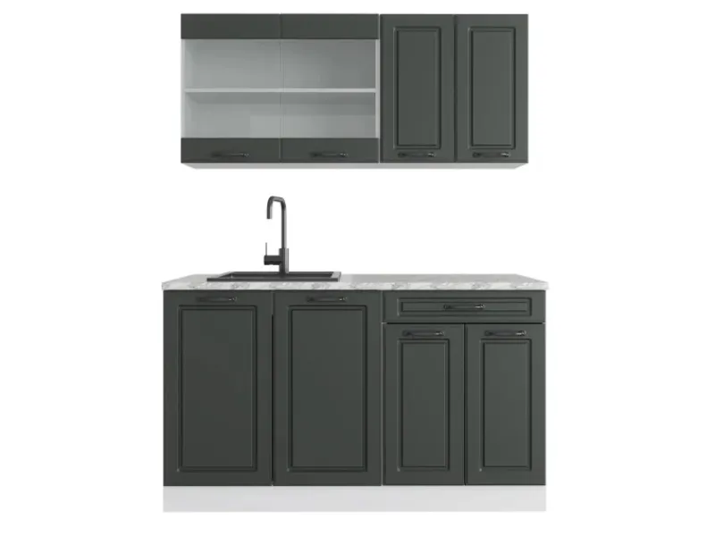 Single-Küchen|Einbauküchen<Vicco R-Line Singleküche Anthrazit Landhaus/Weiß 140 cm ohne Arbeitsplatte ohne E-Geräte