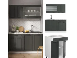 Single-Küchen|Einbauküchen<Vicco R-Line Singleküche Anthrazit Landhaus/Weiß 140 cm ohne Arbeitsplatte ohne E-Geräte