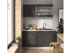Single-Küchen|Einbauküchen<Vicco R-Line Singleküche Anthrazit Landhaus/Weiß 140 cm ohne Arbeitsplatte ohne E-Geräte
