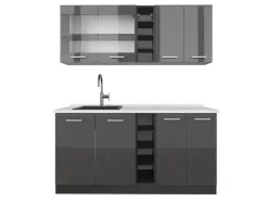 Vicco R-Line Singleküche Hochglanz/ 160 cm AP Marmor ohne E-Geräte< Single-Küchen