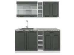 Single-Küchen<Vicco R-Line Singleküche Anthrazit Landhaus/Weiß 160 cm AP Marmor ohne E-Geräte
