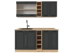 Single-Küchen<Vicco R-Line Singleküche Anthrazit Landhaus/Goldkraft Eiche 160 cm ohne Arbeitsplatte ohne E-Geräte