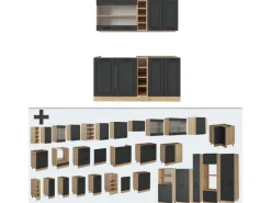 Single-Küchen<Vicco R-Line Singleküche Anthrazit Landhaus/Goldkraft Eiche 160 cm ohne Arbeitsplatte ohne E-Geräte