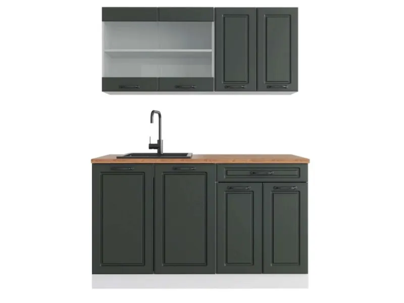 Vicco R-Line Singleküche Anthrazit Landhaus/Weiß 140 cm AP Eiche ohne E-Geräte< Single-Küchen