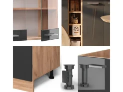 Online Vicco R-Line Singleküche /Goldkraft Eiche 160 cm AP Marmor ohne E-Geräte Anthrazit Hochglanz