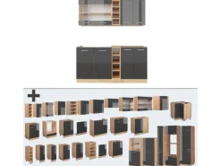 Online Vicco R-Line Singleküche /Goldkraft Eiche 160 cm AP Marmor ohne E-Geräte Anthrazit Hochglanz