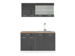 Vicco R-Line Singleküche /Weiß 140 cm AP Eiche ohne E-Geräte Anthrazit Hochglanz
