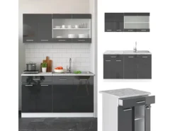 Vicco R-Line Singleküche /Weiß 140 cm AP Eiche ohne E-Geräte Anthrazit Hochglanz