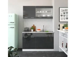 Vicco R-Line Singleküche /Weiß 140 cm AP Eiche ohne E-Geräte Anthrazit Hochglanz
