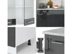 Vicco R-Line Singleküche /Weiß 140 cm AP Marmor ohne E-Geräte< Single-Küchen