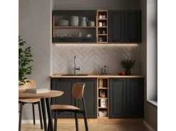 Single-Küchen|Miniküchen<Vicco R-Line Singleküche Anthrazit Landhaus/Goldkraft Eiche 160 cm AP Anthrazit ohne E-Geräte