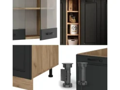 Single-Küchen|Miniküchen<Vicco R-Line Singleküche Anthrazit Landhaus/Goldkraft Eiche 160 cm AP Anthrazit ohne E-Geräte