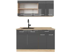 Best Vicco R-Line Singleküche /Goldkraft Eiche 140 cm AP Eiche ohne E-Geräte Anthrazit Hochglanz
