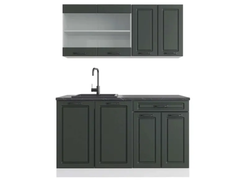 Single-Küchen<Vicco R-Line Singleküche Anthrazit Landhaus/Weiß 140 cm AP Anthrazit ohne E-Geräte