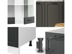 Single-Küchen<Vicco R-Line Singleküche Anthrazit Landhaus/Weiß 140 cm AP Anthrazit ohne E-Geräte