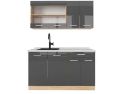 Vicco R-Line Singleküche /Goldkraft Eiche 140 cm AP Marmor ohne E-Geräte< Single-Küchen