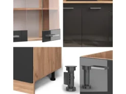 Vicco R-Line Singleküche /Goldkraft Eiche 140 cm AP Marmor ohne E-Geräte< Single-Küchen
