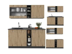 Single-Küchen|Miniküchen<Vicco R-Line Singleküche Artisan Eiche/Anthrazit 160 cm ohne Arbeitsplatte ohne E-Geräte