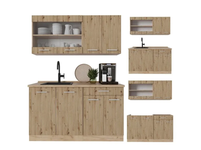 Outlet Vicco R-Line Singleküche Artisan-Eiche/Goldkraft Eiche 140 cm ohne Arbeitsplatte ohne E-Geräte Artisan Eiche