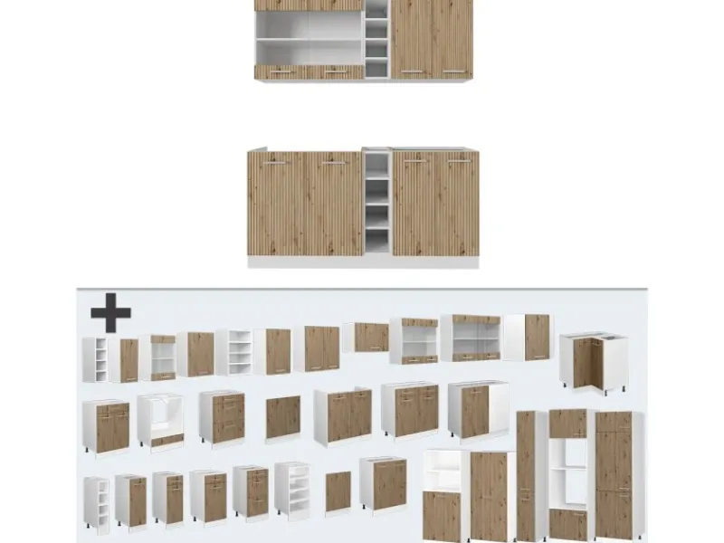 Hot Vicco R-Line Singleküche /Weiß 160 cm AP Anthrazit ohne E-Geräte Artisan Eiche