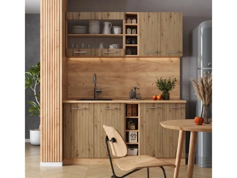 Discount Vicco R-Line Singleküche Artisan-Eiche/Goldkraft Eiche 160 cm AP Anthrazit ohne E-Geräte Artisan Eiche