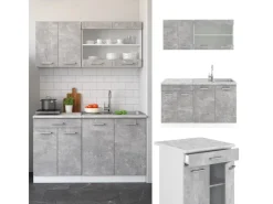 New Vicco R-Line Singleküche Beton/Weiß 140 cm AP Anthrazit ohne E-Geräte Betongrau