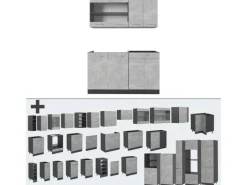Clearance Vicco R-Line Singleküche /Anthrazit 140 cm AP Anthrazit ohne E-Geräte Beton