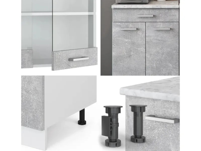 Outlet Vicco R-Line Singleküche Beton/Weiß 140 cm AP Eiche ohne E-Geräte Betongrau