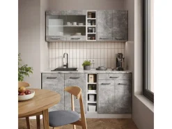 Hot Vicco R-Line Singleküche Beton/Weiß 160 cm AP Anthrazit ohne E-Geräte Betongrau