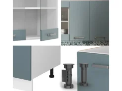Vicco R-Line Singleküche Blau-Grau/Weiß 140 cm AP Anthrazit ohne E-Geräte< Single-Küchen