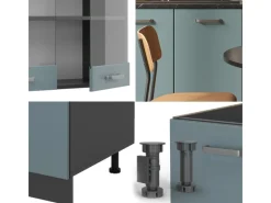 Single-Küchen<Vicco R-Line Singleküche Blau-Grau/Anthrazit 140 cm AP Eiche ohne E-Geräte