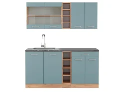 Sale Vicco R-Line Singleküche Blau-Grau/Goldkraft Eiche 160 cm AP Anthrazit ohne E-Geräte Blaugrau