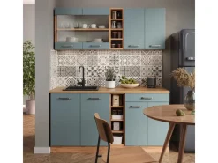 Sale Vicco R-Line Singleküche Blau-Grau/Goldkraft Eiche 160 cm AP Anthrazit ohne E-Geräte Blaugrau