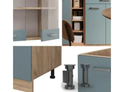 Sale Vicco R-Line Singleküche Blau-Grau/Goldkraft Eiche 160 cm AP Anthrazit ohne E-Geräte Blaugrau