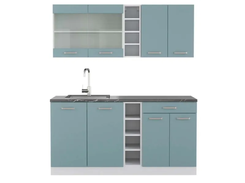 New Vicco R-Line Singleküche Blau-Grau/Weiß 160 cm AP Anthrazit ohne E-Geräte Blaugrau