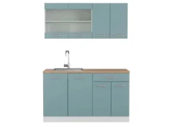 Outlet Vicco R-Line Singleküche Blau-Grau/Weiß 140 cm AP Eiche ohne E-Geräte Blaugrau