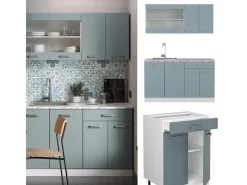 Outlet Vicco R-Line Singleküche Blau-Grau/Weiß 140 cm AP Eiche ohne E-Geräte Blaugrau