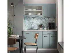 Outlet Vicco R-Line Singleküche Blau-Grau/Weiß 140 cm AP Eiche ohne E-Geräte Blaugrau