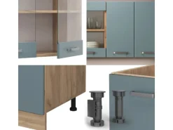 Vicco R-Line Singleküche Blau-Grau/Goldkraft Eiche 140 cm AP Anthrazit ohne E-Geräte< Single-Küchen