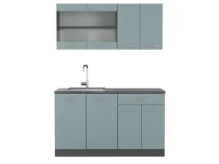 Vicco R-Line Singleküche Blau-Grau/Anthrazit 140 cm AP Anthrazit ohne E-Geräte< Single-Küchen