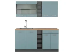 Single-Küchen<Vicco R-Line Singleküche Blau-Grau/Anthrazit 160 cm AP Eiche ohne E-Geräte