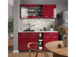 Vicco R-Line Singleküche Bordeaux Hochglanz/Anthrazit 160 cm ohne Arbeitsplatte ohne E-Geräte< Single-Küchen